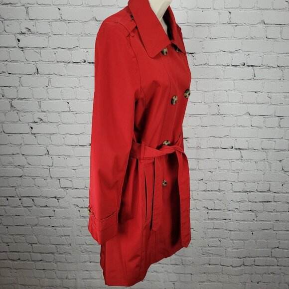 London Fog Red Double Breasted Buttoned Belted Lightweight Rain Coat Small S - Picture 15 of 16